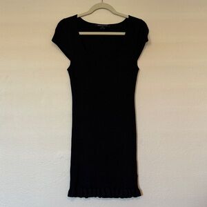 French Connection Black Knit Cap Sleeve Mini Dress